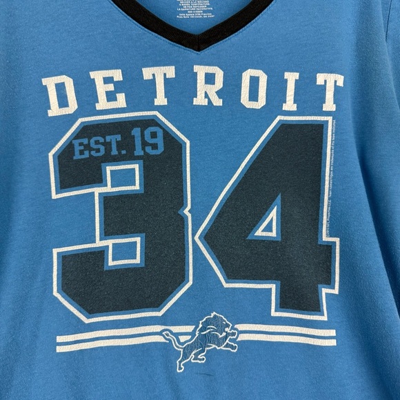 NFL Team Apparel Women’s L Detroit Lions V-Neck Tee Y2K-Inspired Blue #34 - Picture 2 of 8